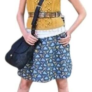 3/$20 Anthropologie Fei Cotton Blue Yellow & Brown Pebble Beach Mini Skirt 4